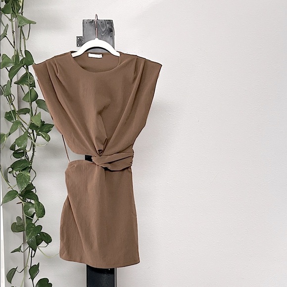 Zara Crepe Cutout Dress. (Taupe) - Picture 2 of 6